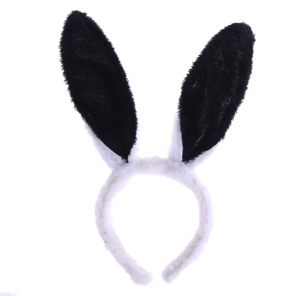 EeaseMX Diademas con orejas de conejo de peluche Diadema de conejo Diademas con orejas de conejo (blancas y negras)