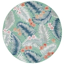 SAFAVIEH Cabana Kade Botanical Indoor/Outdoor Area Rug, Green/Navy, 4' x 4' Round