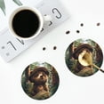 thumbnail image 4 of Pofeuu Jungle Hat Bear Print Coasters for Drinks, 4Pack PU Leather Coasters, Bar Drink Coasters for Tabletop Protection, Furniture from Damage-Round Shape, 4 of 6