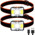 thumbnail image 1 of Lampe Frontale Puissante [2 Pack], Lampe Frontale LED Rechargeable USB 200 Lumens 5 Modes d'Éclairage Lumière Blanche et Rouge, Étanche IPX5, 1 of 7