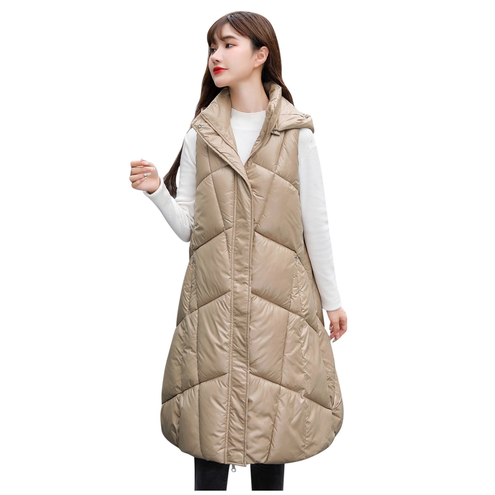 Bddviqnn Fleece Lined Parkas Womens Warm Winter Coat Thicken Cotton Jacket Quilted with Hooded Long Coat Parkas Vest Jacket Hooded Vest Jackets for