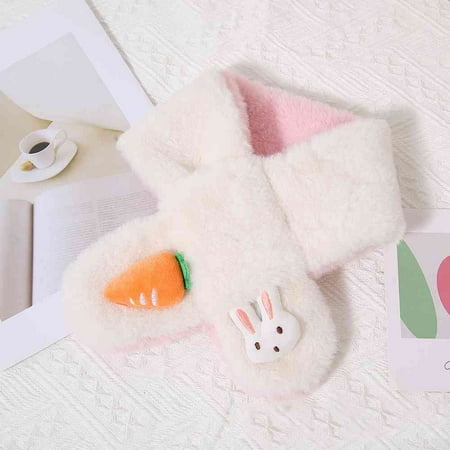 

Children Accessories Shawl Faux Fur Plush Windproof Rabbit Cross Scarf Warm Bib Plush Scarfs Neckerchief WHITE
