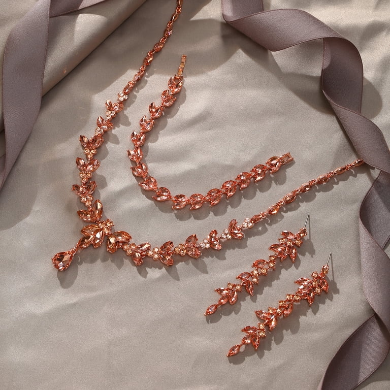 Rose Gold Crystal Leaf Bracelet