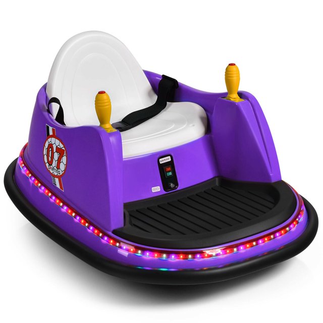 Gymax Voiture Tamponneuse 6 V pour Enfants, Jouet de Course à Rotation 360° avec Télécommande, Violet