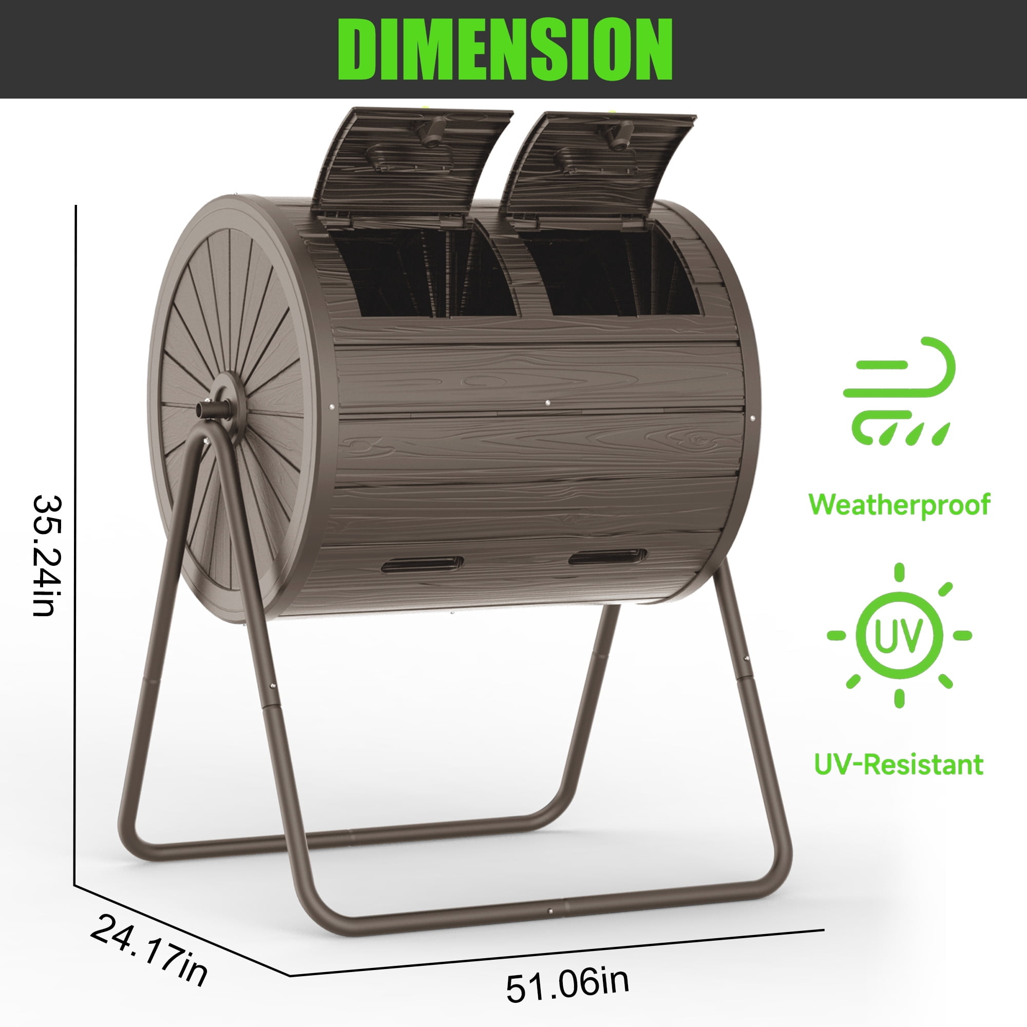 EasyUp Dual Chamber Tumbling Composter 43 Gallon Large Outdoor Tumbling Composter Efficient Batch Composting Easy Turn Design
