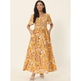 thumbnail image 3 of Unique Bargains Women's Floral Short Flutter Sleeve Smocked Flowy Maxi Dress with Pockets M Yellow, 3 of 6
