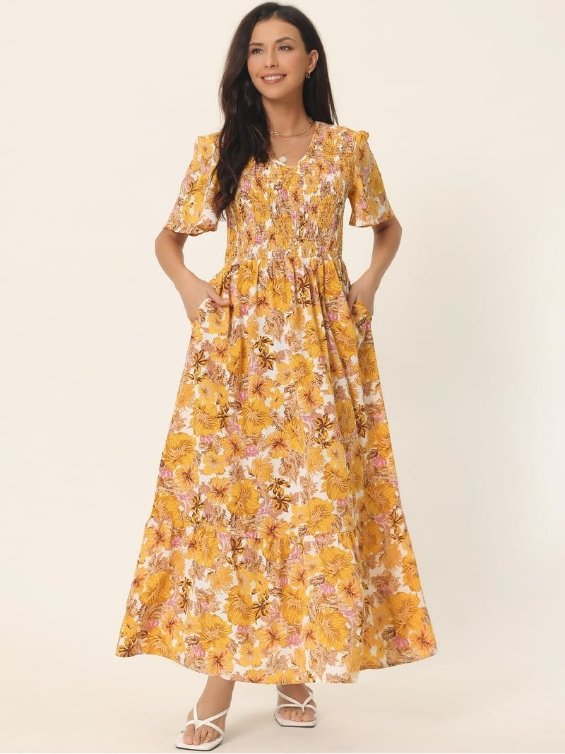 flowy dress with pockets Amazon.com: Seta T Women's Summer Dresses Casual Floral Short Sleeve V Neck Smocked Flowy Maxi Dress with Pockets Small Blue : Clothing, Shoes & Jewelry