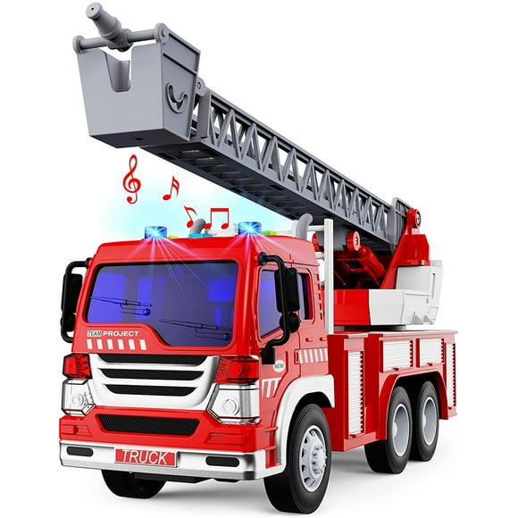 Amdohai Fire Engine Toy ,Fire Truck Toy ,Inertial Cars ,Emergency Rescue Truck with Lights and Sounds,Educational Toy Gifts for 3 4 5 6 Years Old Boys & Girls(Ladder)