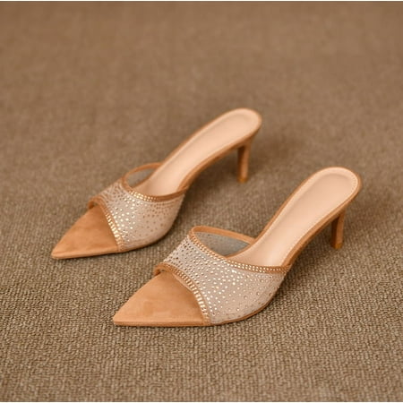 

Wind Pointed Toe Rhinestone Sandals Women s 2024 Summer New Not Tired Feet Stiletto Open Toe Peep Toe High Heel Slippers