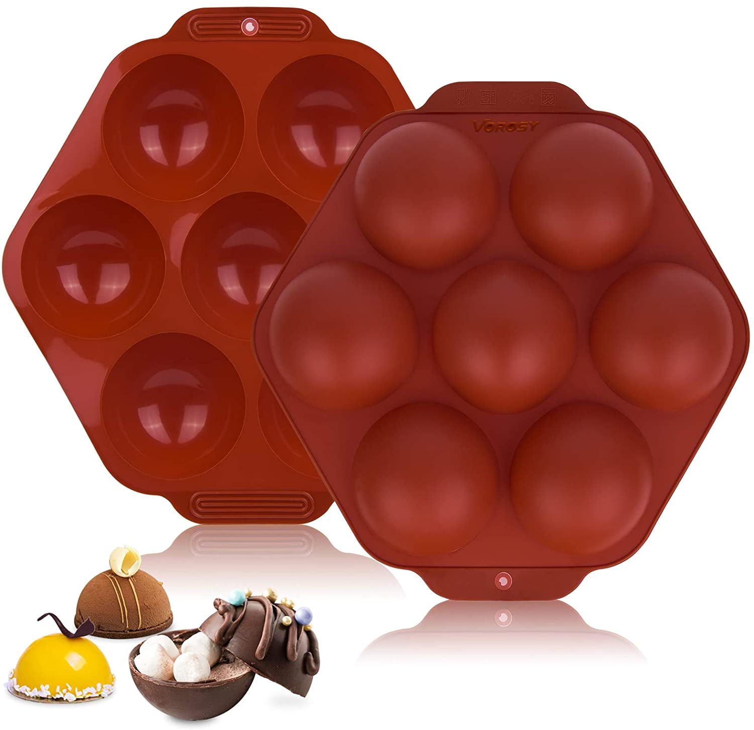 Kepooman 7 Holes Half Ball Sphere Silicone Baking Molds for Chocolate Cake, Set of 2, Red Kepooman 7 Holes Half Ball Sphere Silicone Baking Molds for Chocolate Cake, Set of 2, Red