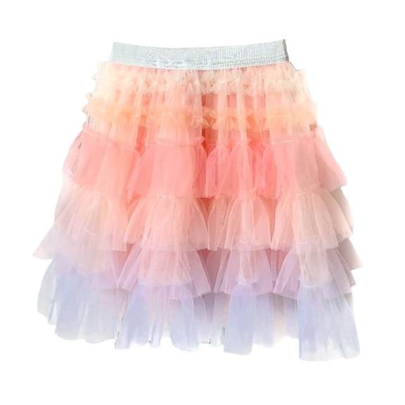 Zanarzt Baby Girl Tulle Skirt Girls Layered Rainbow Tutu Skirt Dance Dress Ruffle Tiered Clubwear Birthday Outfit Orange,7-8 Years