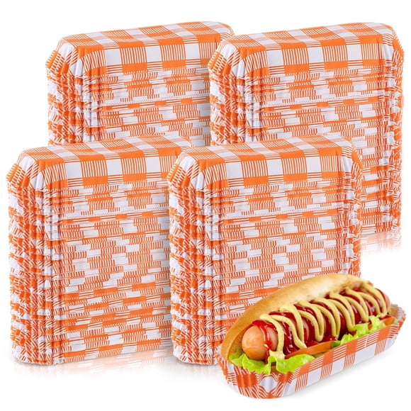 Bandejas de papel para salchichas Yinkin, 300 unidades, 14,5 x 5 x 2,5 cm (naranja)