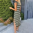 thumbnail image 4 of Ruyang Womens Bodycon Summer Casual Midi Sundress Sleeveless Cute Hollow Out Knit Side Slit Striped Long Tank Dress Long Sleeve Shirt Dress, 4 of 6