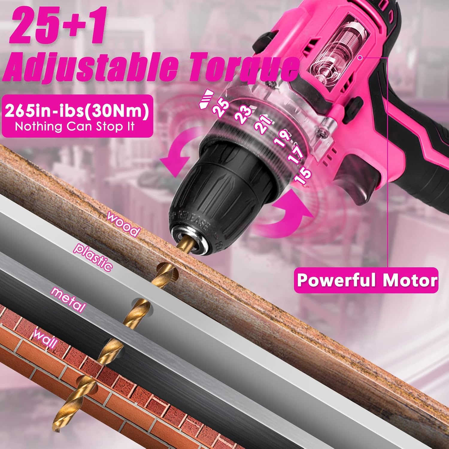 Hoey 21V Cordless Drill with 34-Piece Accessory Kit photo 2