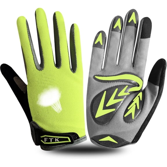 FINGER TEN Cycling Gloves Kids Boys Girls Youth Full Finger Pair Dirt Bike Riding, Children Toddler Touch Screen Mountain Road Bicycle Warm Cold Weather Gel Padded, Color Blue Orange