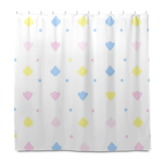 Colorful Pastel Shapes Pattern 72x72 Waterproof Shower Curtain Liners Durable Metal C-Hooks Fade-Proof Thermal Print Anti-Splash