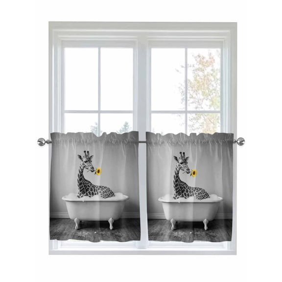 Funny Giraffes 2 Panel Kitchen Curtains for Small Windows, Cute Art Vintage Lovely Animals on Bathtub Bathroom Tier Curtain, Short Window Treatment for Bedroom/Living Room 55"x24"