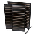 thumbnail image 2 of SSWBasics Black Metal Framed Rolling Slatwall Gondolas without Shelves  50" W x 53" H - Four Sided Rolling Merchandiser - Uses 3" On Center Slatwall Accessories - Assembly Required, 2 of 4