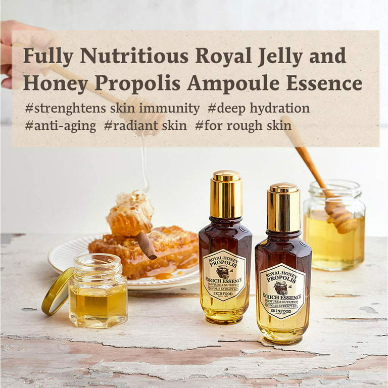 SKINFOOD Royal Honey Propolis Enrich Essence - 63% Black Bee Propolis 10%  Royal Jelly Extract - Propolis Serum for Skin - Royal Face Toner - 1.69 Fl.  Oz. (50mL) 