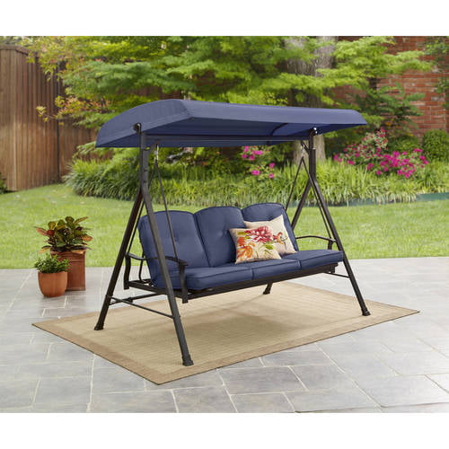 Mainstays Belden Canopy Steel Porch Swing Blue Com - Outdoor Patio Swing Canopy Bench Chair Rocking Hammock