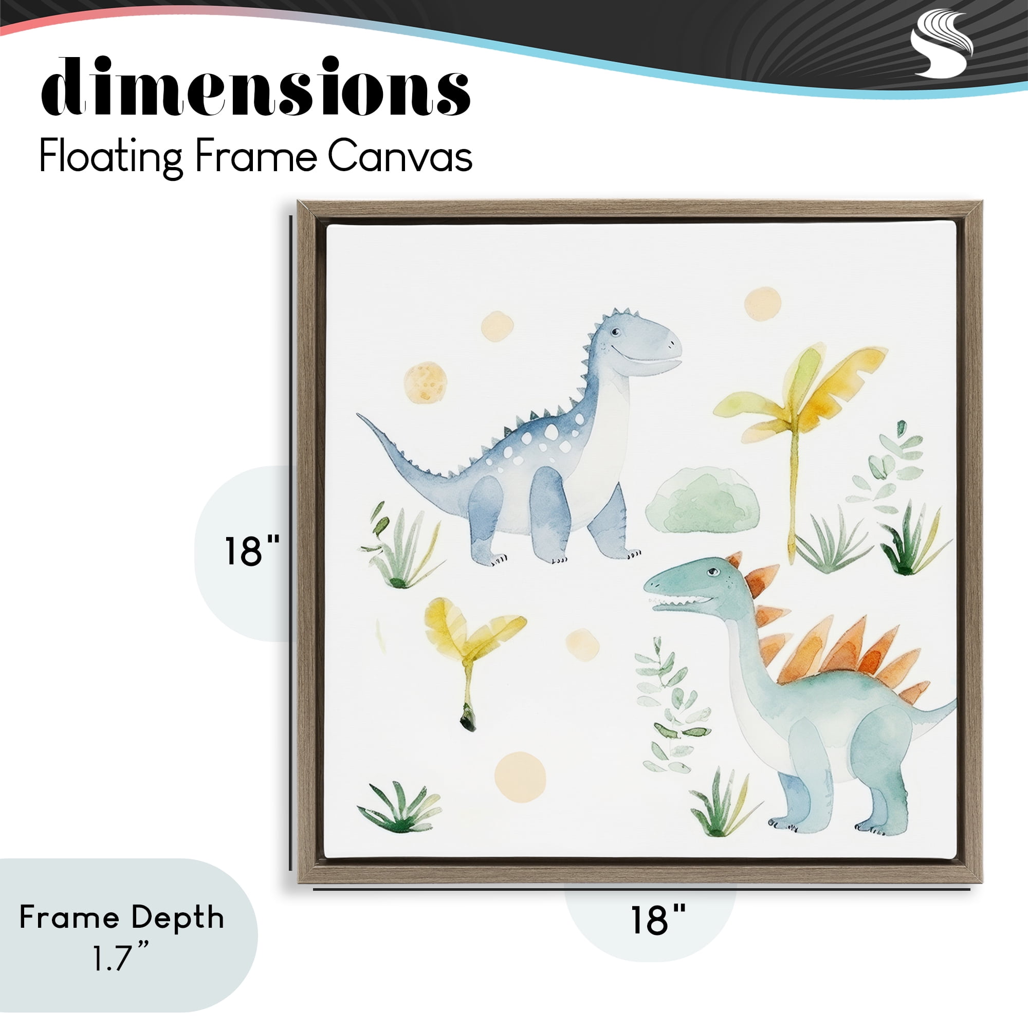 Stupell Industries Dino Wonderland Friends Brown Framed Floater Canvas Wall Art, design by Lazar Studio