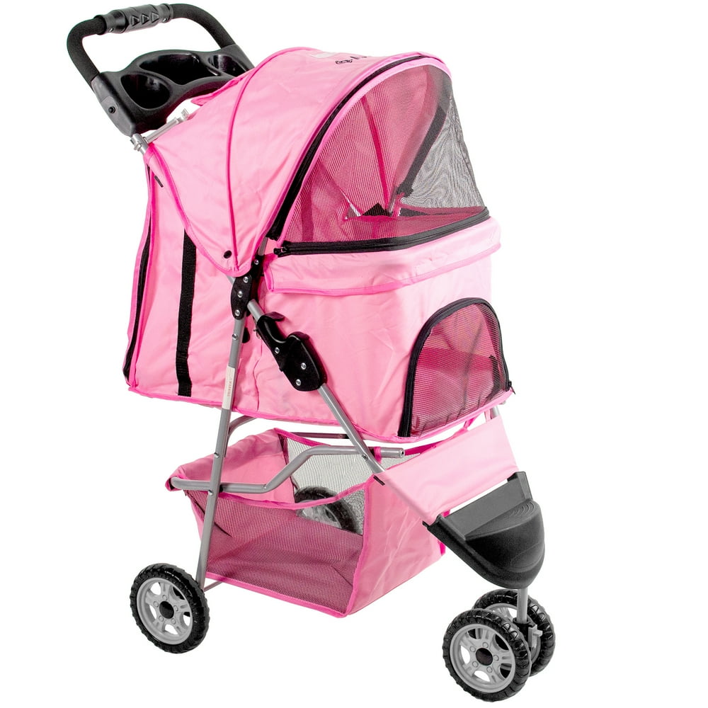VIVO Pink 3 Wheel Pet Stroller / Cat & Dog Foldable Carrier Strolling