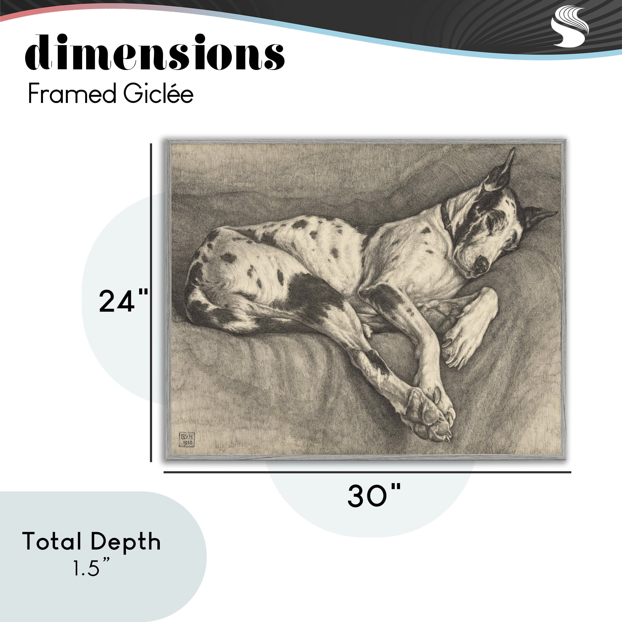 Stupell Industries Sleeping Hound Drawing Gray Framed Giclee Art, design by Bertha Van Hasselt