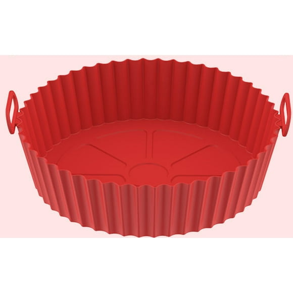 Tatum88 8 Inch Air Fryer Silicone Pot with Grease Separator, Reusable Non-Stick Air Fryer Mat, Universal Air Fryer Basket, for Oven, Microwave Cake Pan, Steamer, etc. (red)