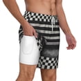 thumbnail image 2 of Kdxio Black And White Checkerboard Trap Print Men'S Swim Trunks With Compression Liner 7 Inch Inseam Quick Dry Swim Shorts, 2 of 7
