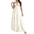 thumbnail image 2 of ClodeEU Women's Summer Halter V Neck Tie Knot Backless Beach Dresses ,A-Line Casual Maxi Dresses for Vacation Beige,Womens Plus S, 2 of 6