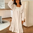 thumbnail image 5 of QUNYINEY Women's Nightgown Long Sleeve Beige Soft Flannel Sleep Dress Square Neck Warm Long Ruffle Loose Lounge Wear for Women, 5 of 8
