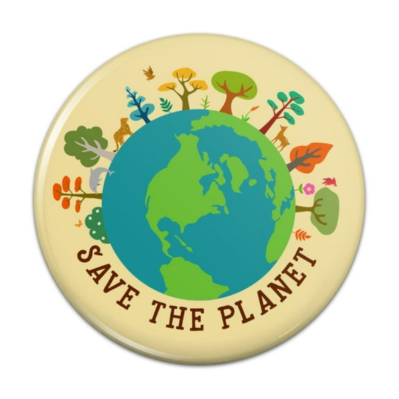 Save The Planet Illustration Conservation Pinback Button Pin Badge - 1" Diameter