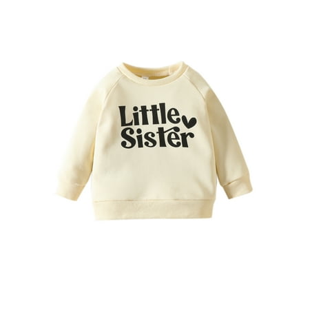 

Qtinghua Toddler Baby Sister Matching Clothes Sweatshirt Letter Print Long Sleeve Shirts Pullover Tops Fall Winter Outfits Little Sister 18-24 Months