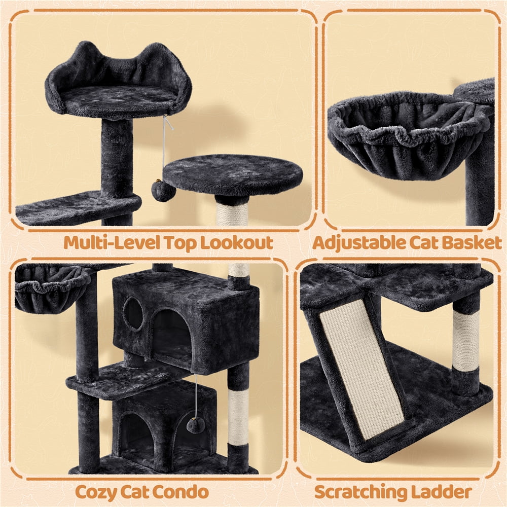 Yaheetech 57.5" Cat Tree Tower Cat Tree with 2 Condos, Scratching Posts, Ramp,Black