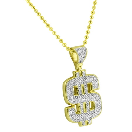Dollar Sign Pendant 14k Gold Over Sterling Silver 0.95 Carat Diamonds Moon Cut Chain