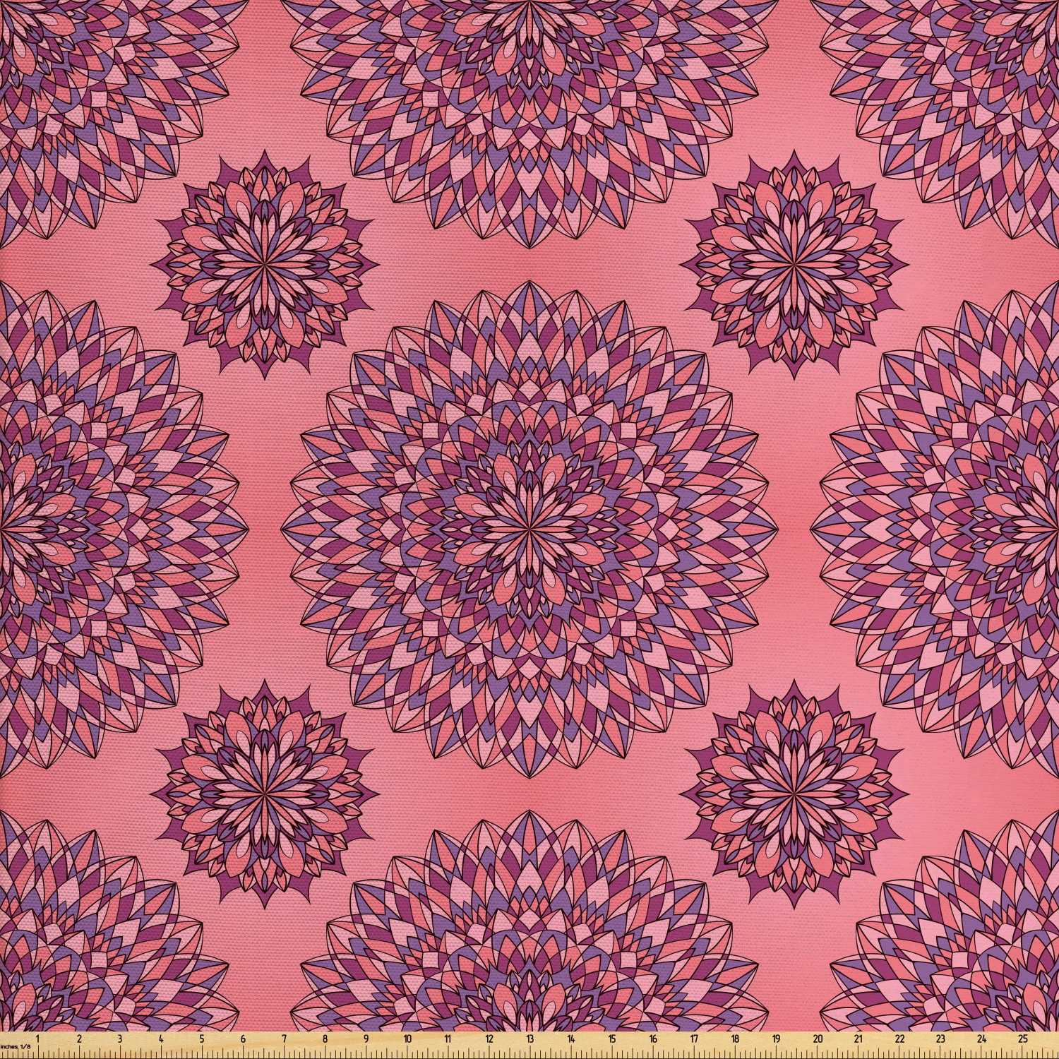 Purple Mandala Fabric by The Yard, Filigree Artwork Inspired Bohemian
