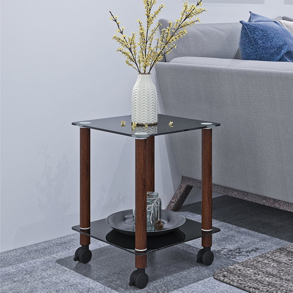 Kadyn End Table, 2-Tier Bedside Table with Storage Shelve, Side Table for Living Room Bedroom, Black + Walnut Kadyn End Table, 2-Tier Bedside Table with Storage Shelve, Side Table for Living Room Bedroom, Black + Walnut