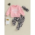 thumbnail image 2 of Bagilaanoe 3PCS Baby Girl Pants Set Toddler Letter Print Long Sleeve Sweatshirt Tops + Leopard Sweatpants + Headband 6M 12M 18M 24M 3T Kids Casual Sweatsuits, 2 of 9