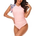 thumbnail image 1 of Traje de baño para mujer, erógeno, de moda, cuello redondo, empalme de encaje, cintura alta, cremallera, traje de baño deportivo para fiestas de natación, rosa, XXL, 1 of 6