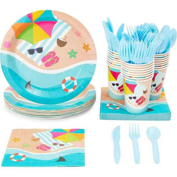 Serves 24 Summer Beach Birthday Party Supplies with Paper Plates