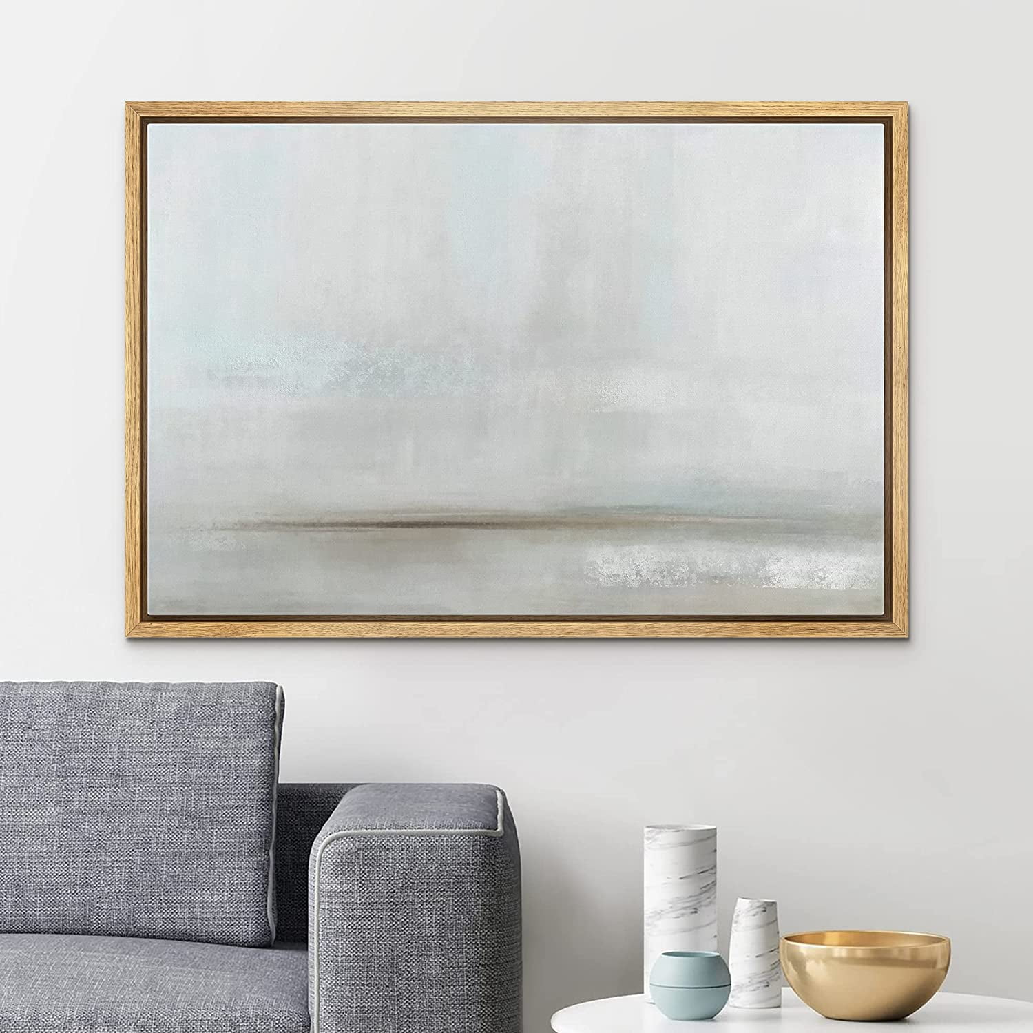 PixonSign Framed Canvas Print Wall Art Pastel Gray Paint Watercolor