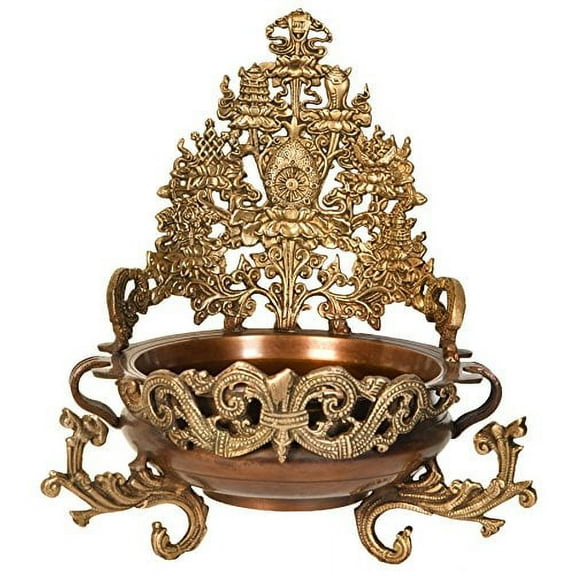 Exotic India Tibetan Buddhist Ashtamangala Urli - Brass Statue