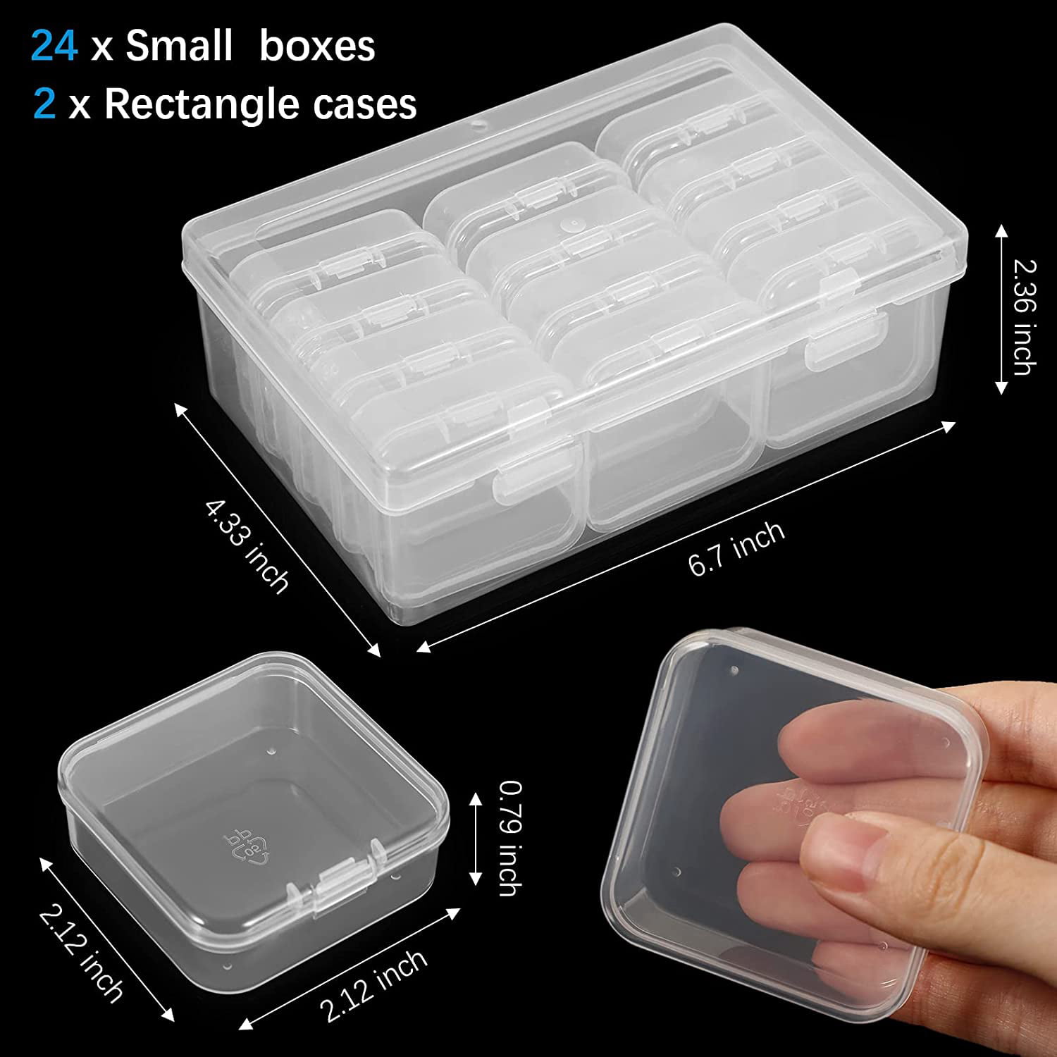 24 Pcs Small Bead Organizer Bead Case Storage Organizer Diamond Art  Containers Accessory Storage with 2 Pcs Hinged Lid 