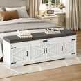 thumbnail image 5 of 60” Shoe Storage Bench with Deodorizer, Farmhouse Shoe Organizer Cabinet with Cushion Seat, 4 Doors, Adjustable Shelf for Entryway, Bedroom & Living Room, White, 5 of 7
