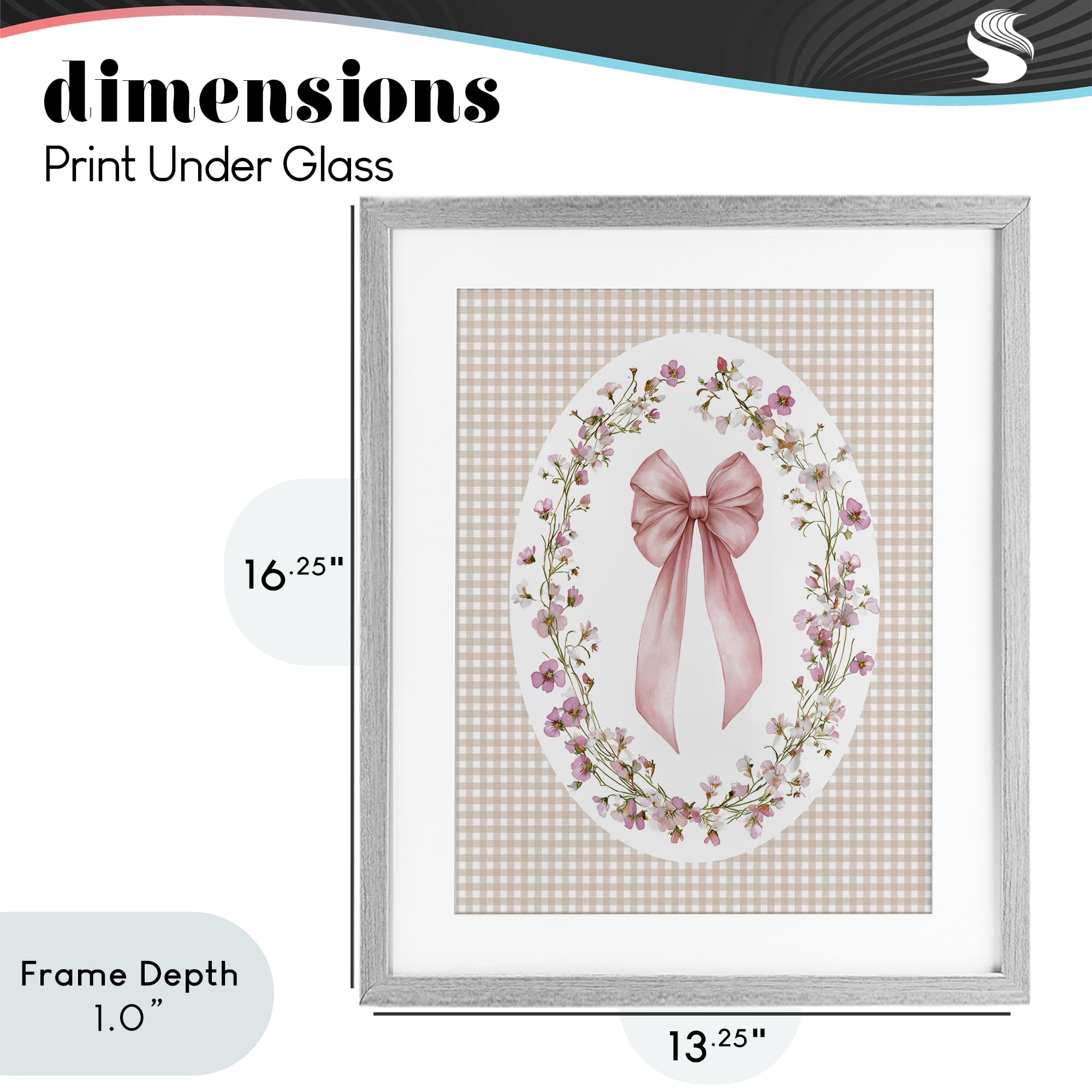 Stupell Industries Feminine Gingham Bow Gray Framed Print Under Glass, design by Christine Simpson Art