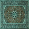 thumbnail image 1 of Ahgly Company Machine Washable Indoor Square Medallion Turquoise Blue Traditional Area Rugs, 5' Square, 1 of 4