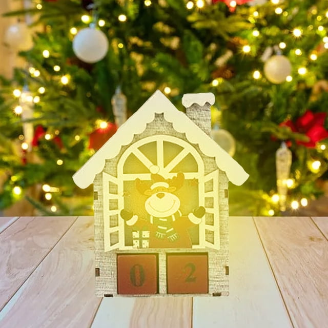 Xihbxyly Calendario de Cuenta Regresiva para Navidad, Diseño de Adviento de Madera, 25 Días con Luces, Formas Festivas de Papá Noel, Muñeco de Nieve y Ciervo, Decoración para Fiestas, Regalo de Navid