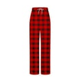 thumbnail image 4 of Lenpel Women's Casual Plaid Pants Elastic High Waisted Drawstring Printed Wide Leg Sweatpants Baggy Lounge Trousers, 4 of 5