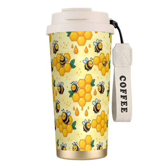 Bee Tumbler 18oz Retro 70s Groovy Bee & Daisy, Leak-proof Vacuum Insulated Travel Mug