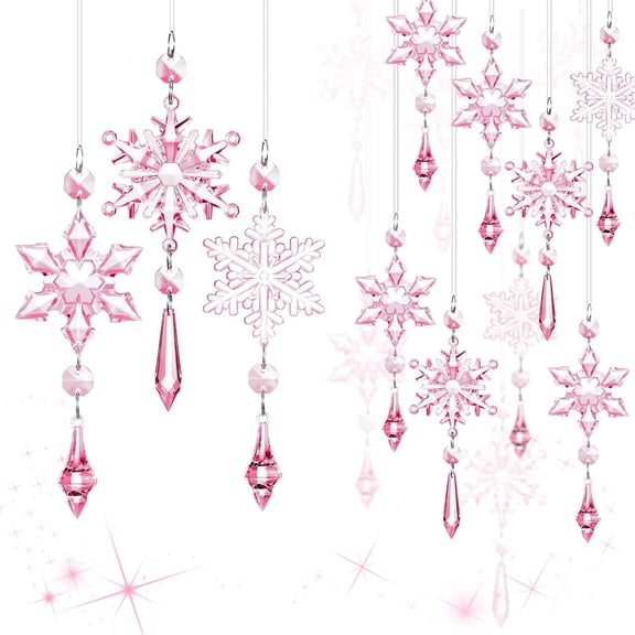 15 Pcs Crystal Snowflake Ornaments for Christmas Tree Acrylic Snowflake Winter Wonderland Decorations for Party Favor Celebration(Light Pink)